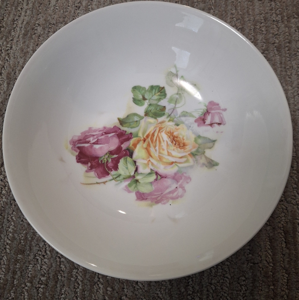 Vintage Three Crowns China German Antique Porcelain 9 inch Serving Bowl Roses